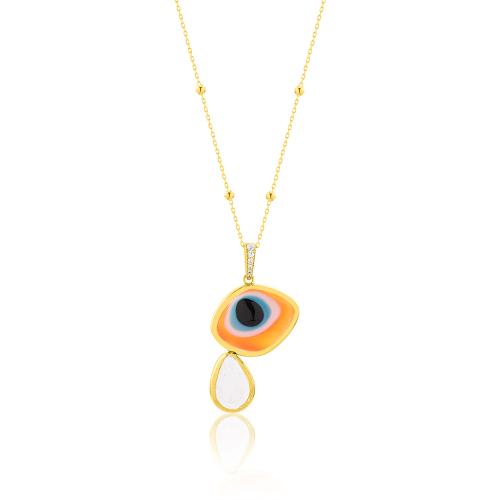24K Yellow gold plated sterling silver necklace, Murano glass evil eye.