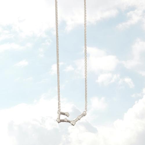 Zodiac constellation of Taurus, sterling silver necklace with white cubic zirconia.