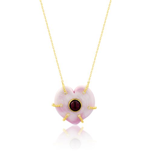 24K Yellow gold plated sterling silver necklace, Murano glass heart and white cubic zirconia.