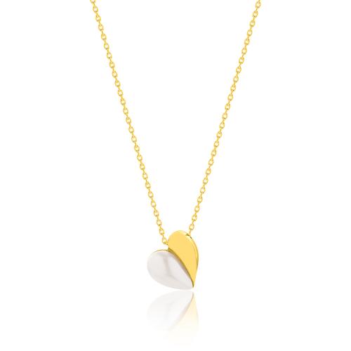 24Κ Yellow gold plated sterling silver necklace, pearl heart.