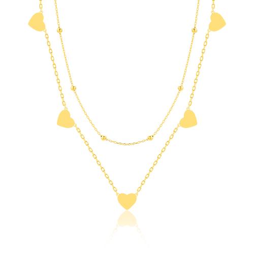 24Κ Yellow gold plated sterling silver double necklace, hearts.