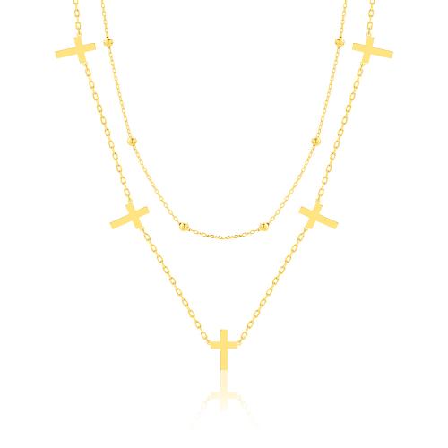 24Κ Yellow gold plated sterling silver double necklace, crosses.