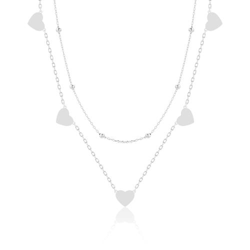 Sterling silver double necklace, hearts.