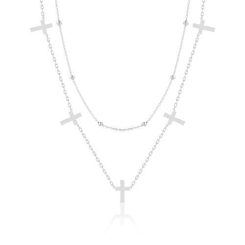 Sterling silver double necklace, crosses.