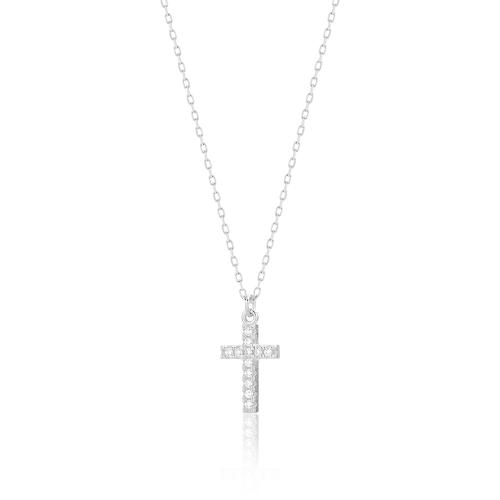 Κολιέ ασήμι 925, σταυρός με λευκά ζιργκόν.