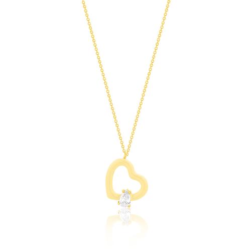 24Κ Yellow gold plated sterling silver necklace , yellow enamel heart and white solitaire.