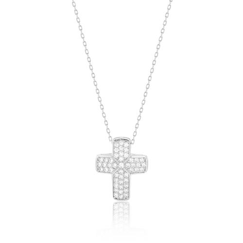 Sterling silver necklace,white cubic zirconia cross.