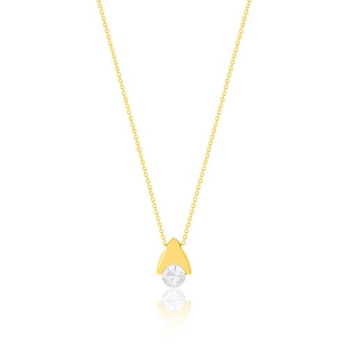 24Κ Yellow gold plated sterling silver necklace, white solitaire.