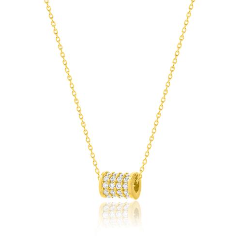 24Κ Yellow gold plated sterling silver necklace, white cubic zirconia cylinder.