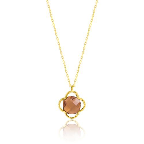 24Κ Yellow gold plated sterling silver necklace, brown semi precious stone.