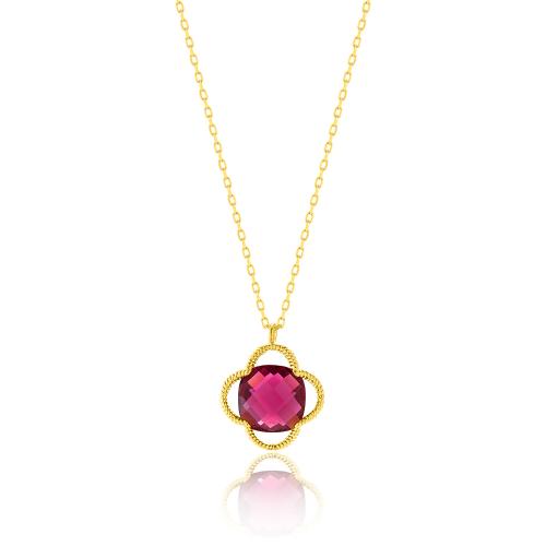 24Κ Yellow gold plated sterling silver necklace, red semi precious stone.
