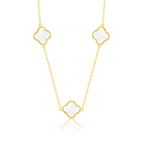 24Κ Yellow gold plated sterling silver necklace, white semi precious stones.