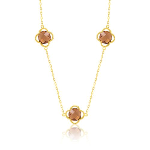 24Κ Yellow gold plated sterling silver necklace, brown semi precious stones.