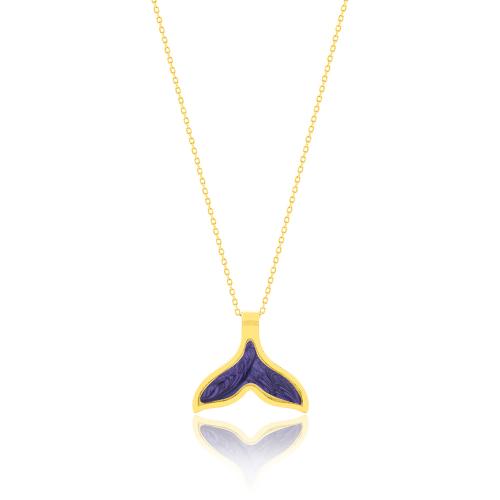 24Κ Yellow gold plated sterling silver necklace, purple enamel mermaid tale.