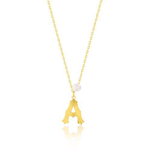 24Κ Yellow gold plated sterling silver necklace, monogram Α with pearl.