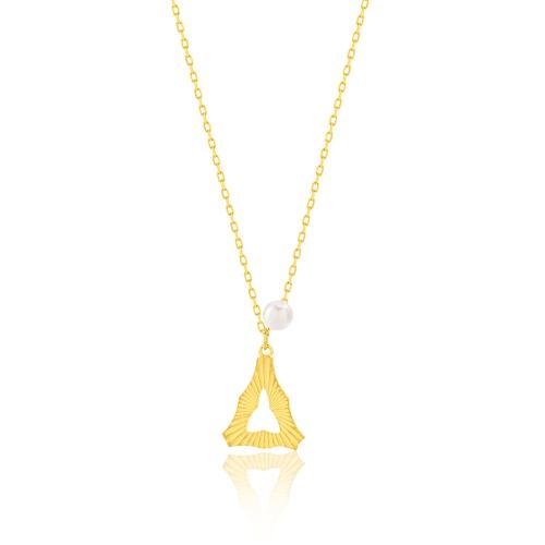 24Κ Yellow gold plated sterling silver necklace, monogram Δ with pearl.