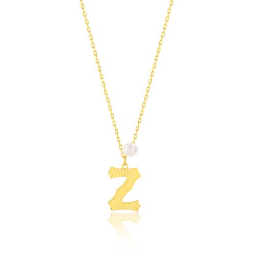 24Κ Yellow gold plated sterling silver necklace, monogram Ζ with pearl.