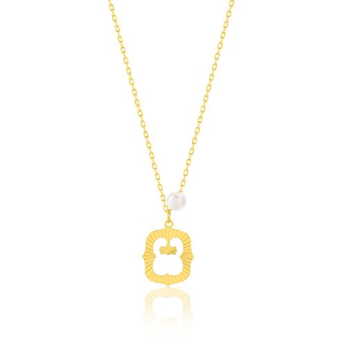 24Κ Yellow gold plated sterling silver necklace, monogram Θ with pearl.