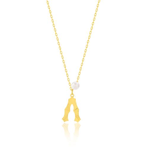 24Κ Yellow gold plated sterling silver necklace, monogram Λ with pearl.