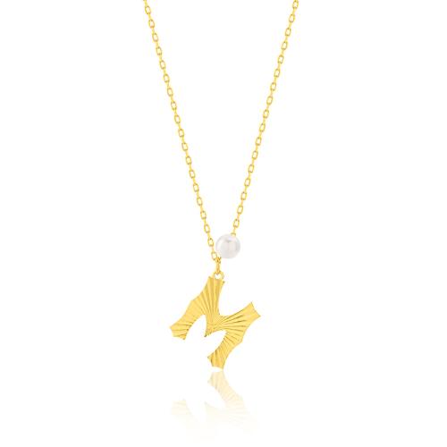 24Κ Yellow gold plated sterling silver necklace, monogram Μ with pearl.