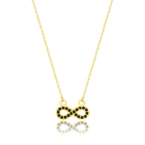 24Κ Yellow gold plated sterling silver necklace, black cubic zirconia infinity.