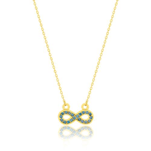 24Κ Yellow gold plated sterling silver necklace, turquoise cubic zirconia infinity.