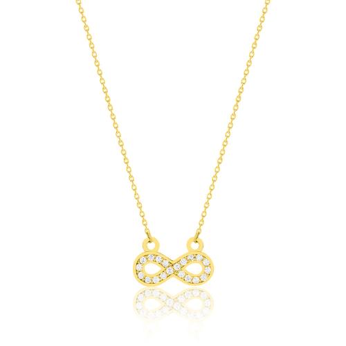 24Κ Yellow gold plated sterling silver necklace, white cubic zirconia infinity.