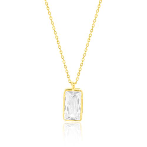 24Κ Yellow gold plated sterling silver necklace, white rectangle solitaire.