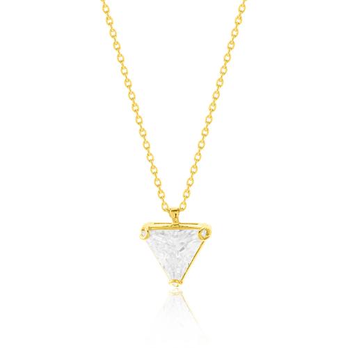 24Κ Yellow gold plated sterling silver necklace, white triangle solitaire.