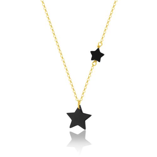 24Κ Yellow gold plated sterling silver necklace, black onyx stars.