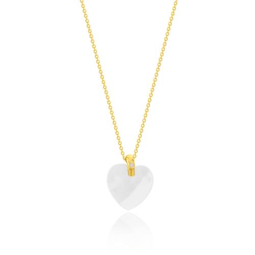 24Κ Yellow gold plated sterling silver necklace, mother of pearl heart and white cubic zirconia.