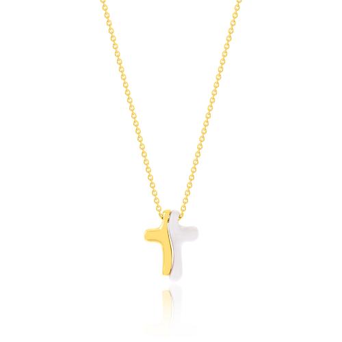 24Κ Yellow gold plated sterling silver necklace, white enamel cross.