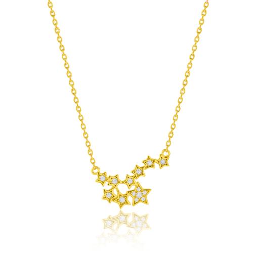 24Κ Yellow gold plated sterling silver necklace, stars with white cubic zirconia.