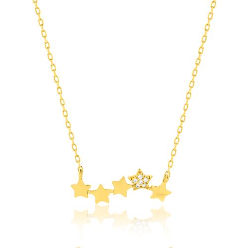 24Κ Yellow gold plated sterling silver necklace, stars with white cubic zirconia.