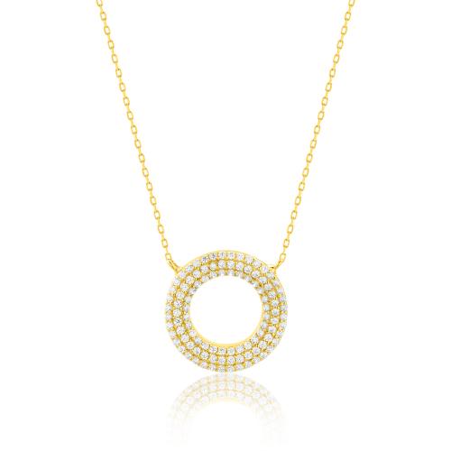 24Κ Yellow gold plated sterling silver necklace, white cubic zirconia circle.