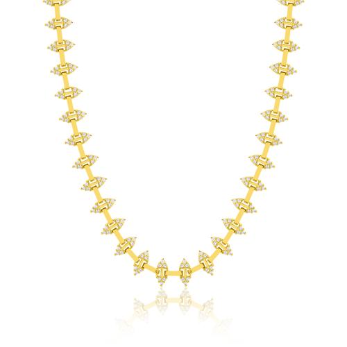24Κ Yellow gold plated sterling silver necklace, chain and white cubic zirconia triangles.