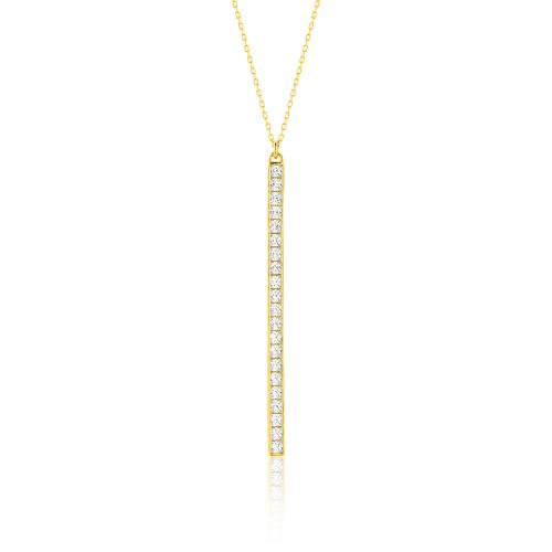 24Κ Yellow gold plated sterling silver necklace, white cubic zirconia bar.