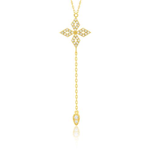 24Κ Yellow gold plated sterling silver necklace, cross and teardrop with white cubic zirconia.