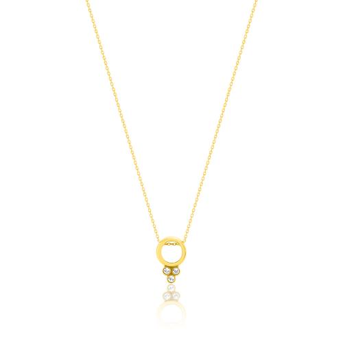 24Κ Yellow gold plated sterling silver necklace, birthstones base and white cubic zirconia circle.