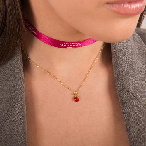 24Κ Yellow gold plated sterling silver necklace, red enamel ladybug.