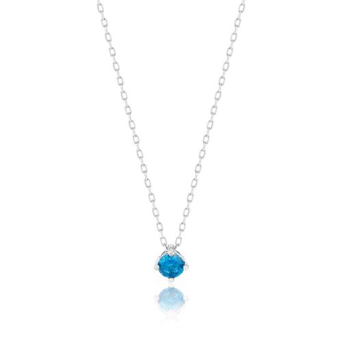 Sterling silver necklace, light blue solitaire.