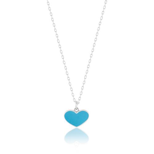 Sterling silver necklace, turquoise enamel heart.