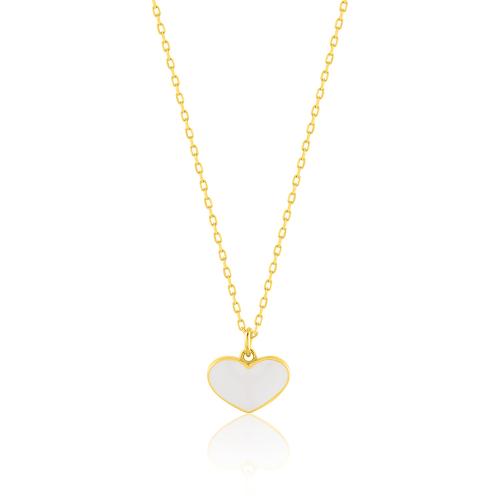 24Κ Yellow gold plated sterling silver necklace, white enamel heart.