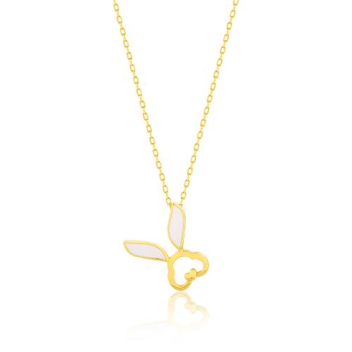 24Κ Yellow gold plated sterling silver necklace, white enamel bunny.