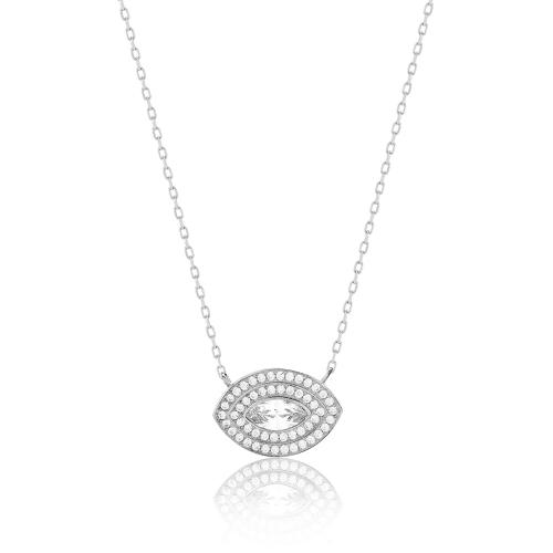 Sterling silver necklace, white cubic zirconia evil eye.