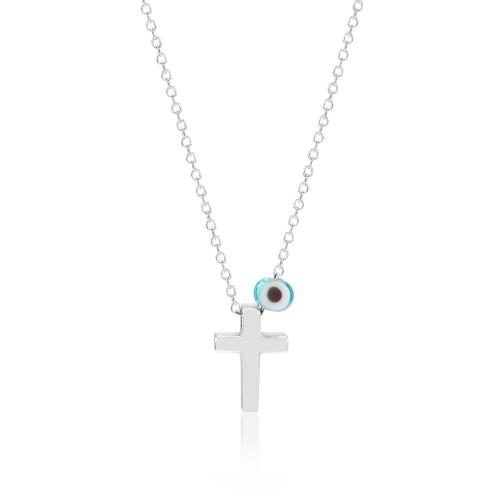 Sterling silver necklace, cross and evil eye.