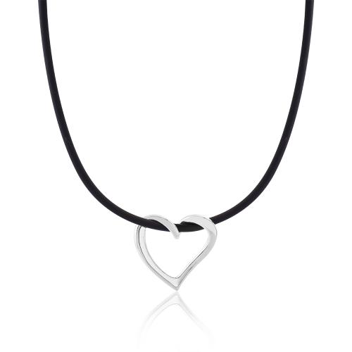 Black rubber necklace, sterling silver heart.
