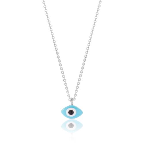 Sterling silver necklace, turquoise enamel evil eye.