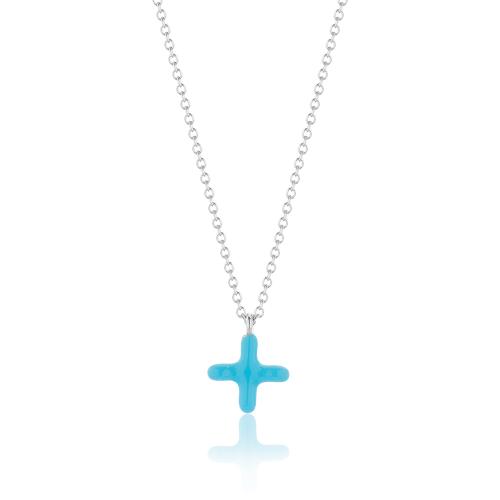 Sterling silver necklace, turquoise enamel cross.
