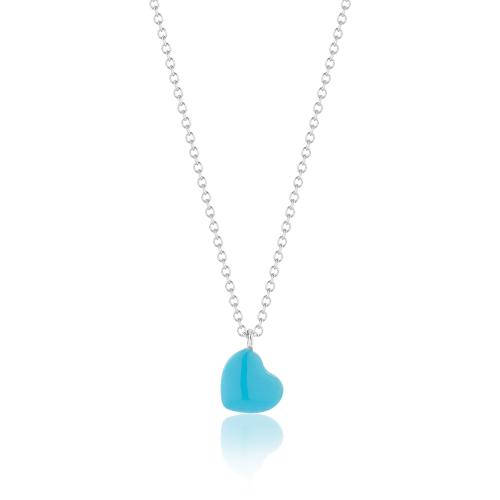 Sterling silver necklace, turquoise enamel heart.